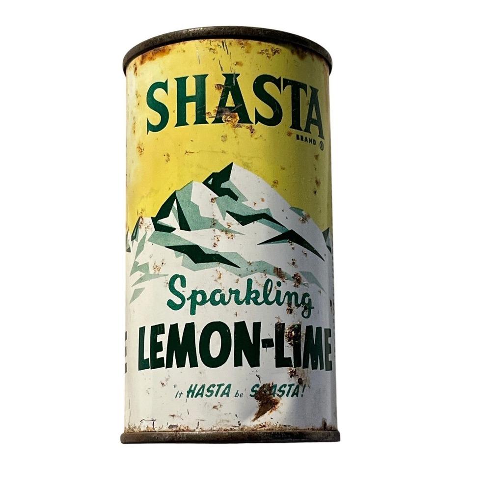 Vintage Shasta Sparkling Lemon-Lime Soda Can Flat Top Steel 12oz Rusted Patina